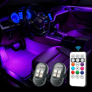 Mejora las luces de ambiente del coche RGB, batería más grande y más brillante, cable de carga tipo C, multimodo remoto inalámbrico para motocicleta y coche
