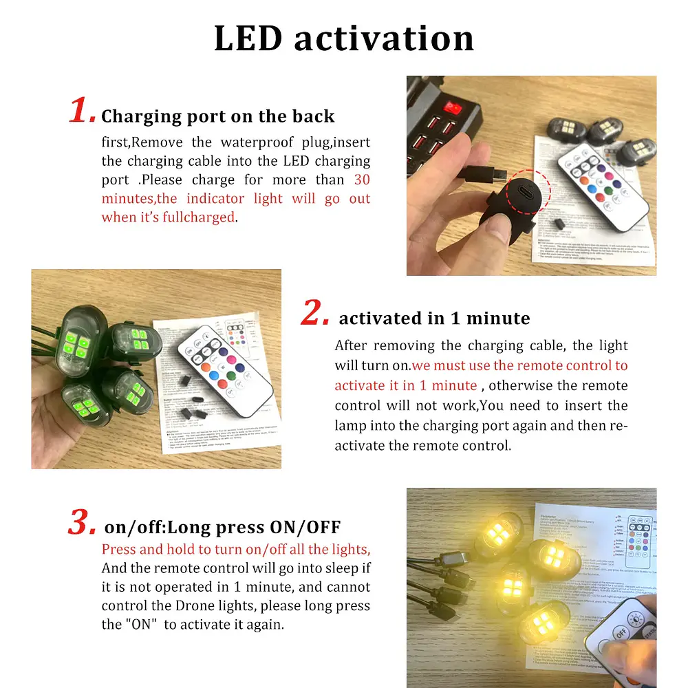 Mejora las luces de ambiente del coche RGB, batería más grande y más brillante, cable de carga tipo C, multimodo remoto inalámbrico para motocicleta y coche 2