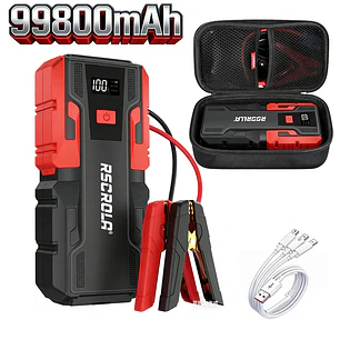 Arrancador de Coches de 12V, Banco de Energía Portátil de 99800mAh con Pico de 3000A, Potenciador de Batería de Auto de 12V con Pantalla LCD, Luz LED de Emergencia