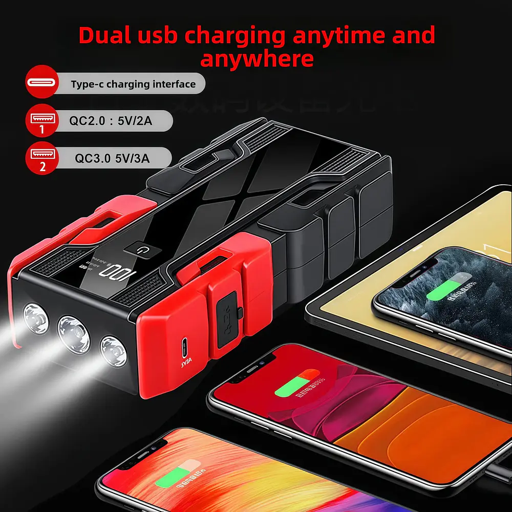 Arrancador de Coches de 12V, Banco de Energía Portátil de 99800mAh con Pico de 3000A, Potenciador de Batería de Auto de 12V con Pantalla LCD, Luz LED de Emergencia 4