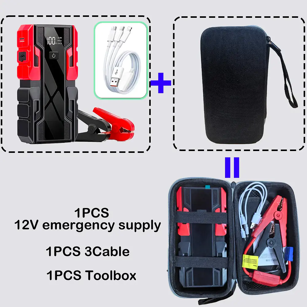 Arrancador de Coches de 12V, Banco de Energía Portátil de 99800mAh con Pico de 3000A, Potenciador de Batería de Auto de 12V con Pantalla LCD, Luz LED de Emergencia 7