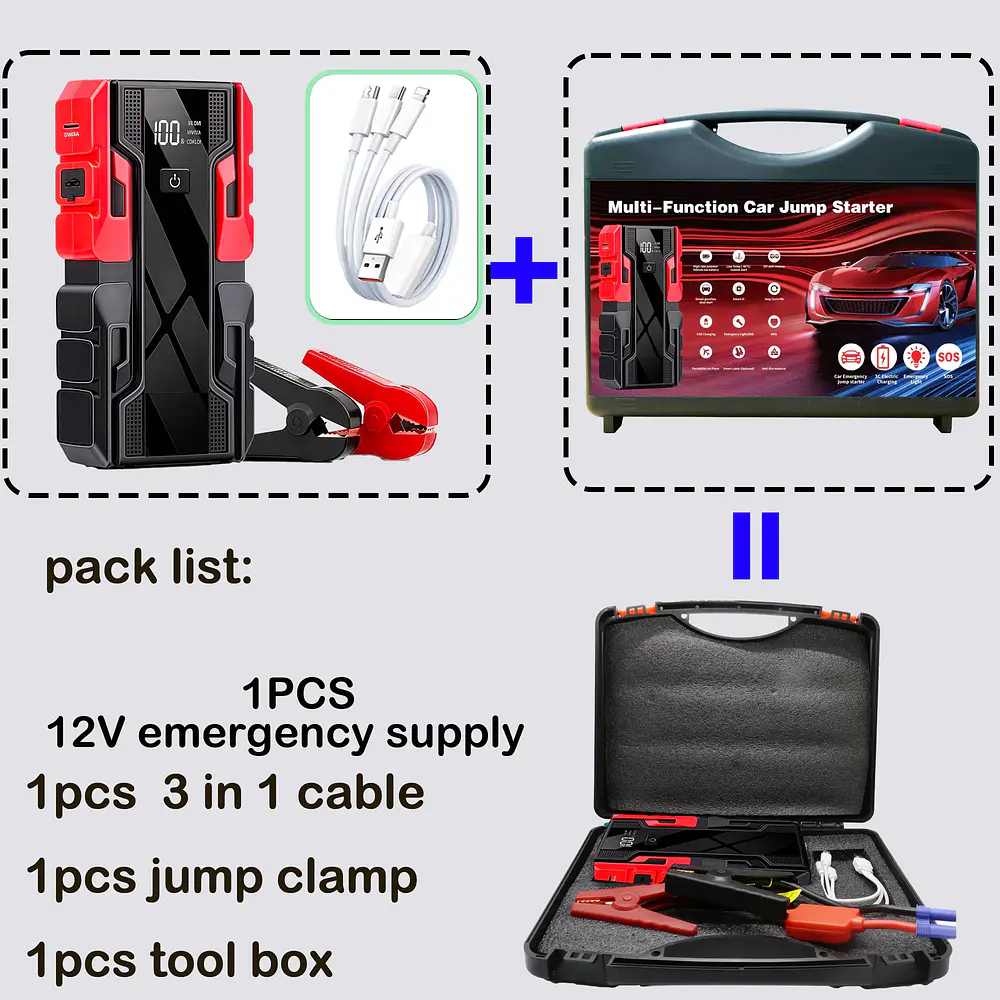 Arrancador de Coches de 12V, Banco de Energía Portátil de 99800mAh con Pico de 3000A, Potenciador de Batería de Auto de 12V con Pantalla LCD, Luz LED de Emergencia 8