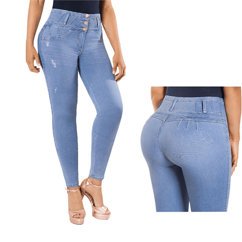 Jeans Colombiano Con Control de Abdomen Celeste New Rodivan
