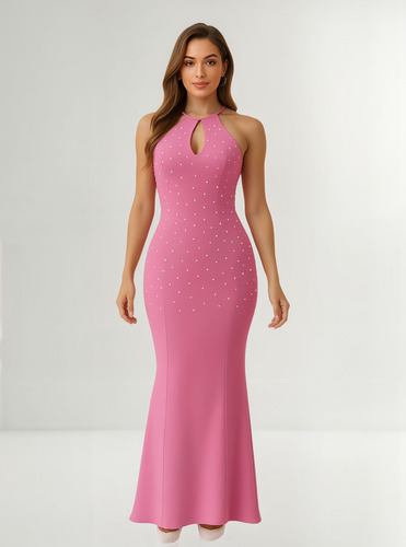 Vestido largo asimétrico de gasa gris para gala