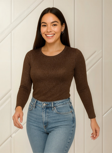 Polera Mujer Lurex Marron Angelmoda