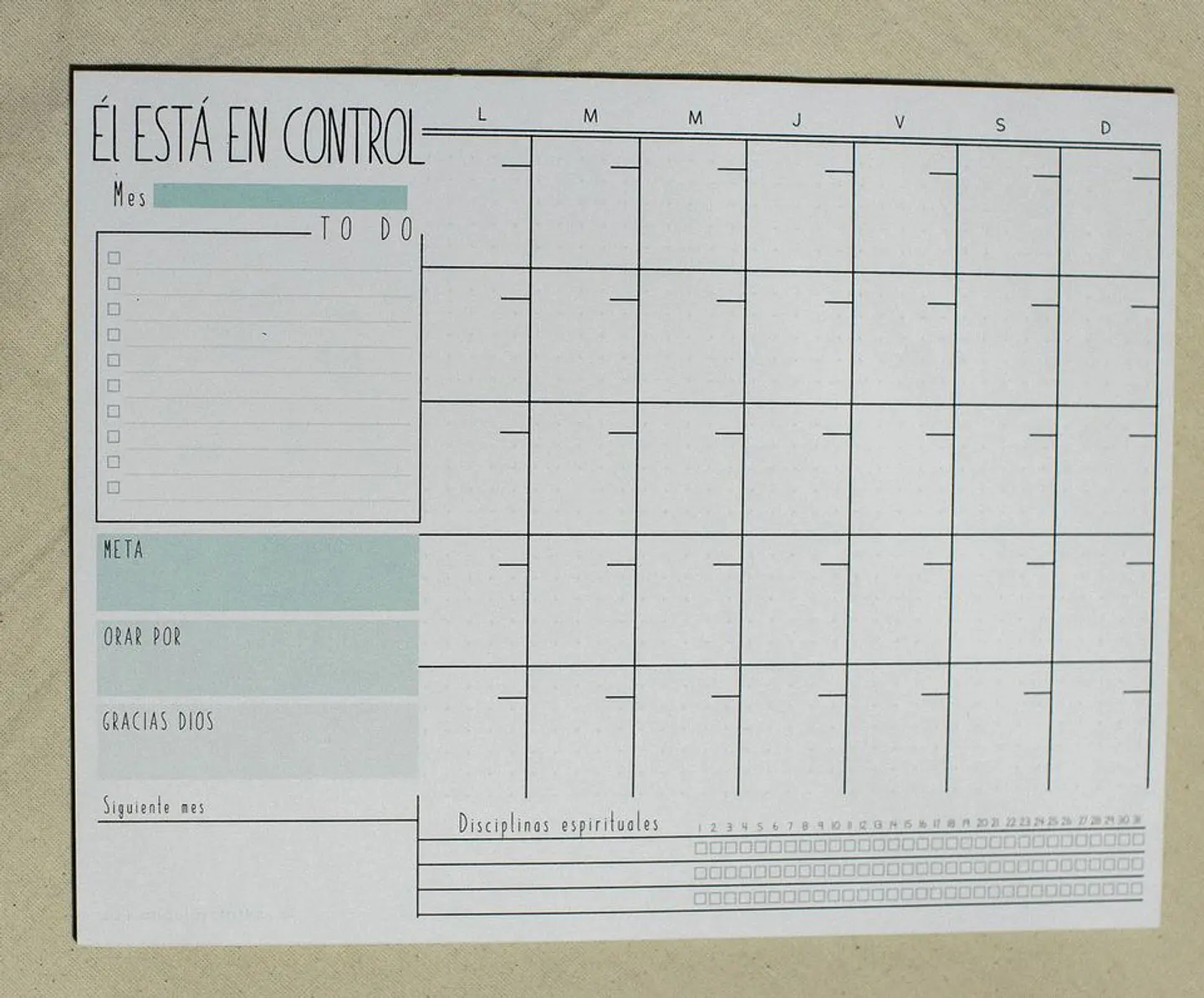 Él está en Control - Planner Mensual de Escritorio 2