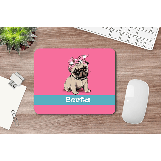 M100 Mousepad personalizado Perro Pug Rosa