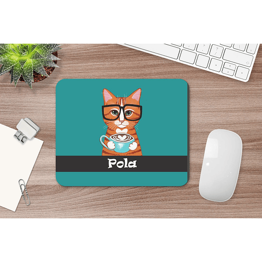 M108 Mousepad personalizado Gato con Cafe