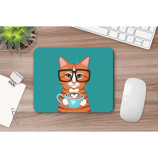 M108 Mousepad personalizado Gato con Cafe