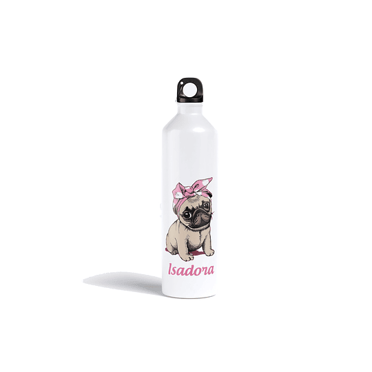 B18 Botella personalizada con Pug rosa