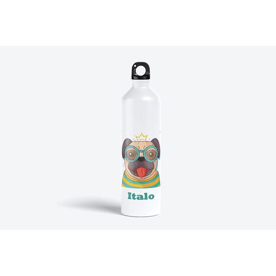 B18V2 Botella personalizada con Pug celeste