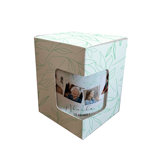 T90 Tazón personalizado con 4 fotos polaroid y caja decorada