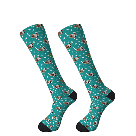 C8505 Calcetines divertidos con tu mascota, huellas y huesitos