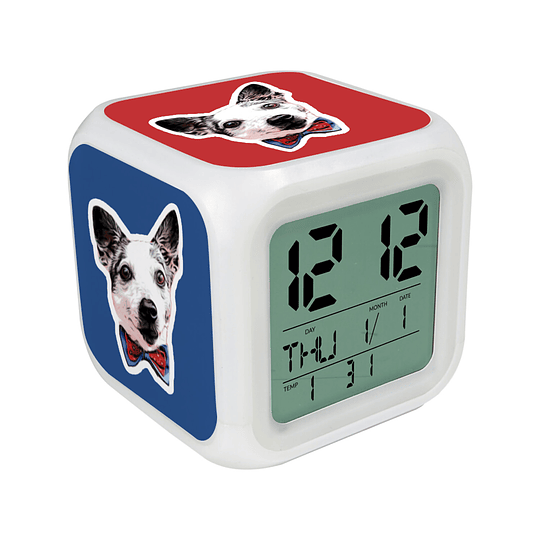 R3 Reloj despertador con ilustración de mascota