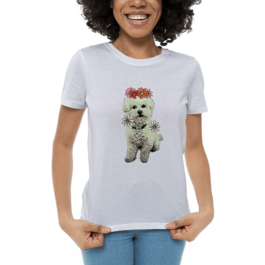 Polera para mujer con ilustración de mascota y adorno - POL10M