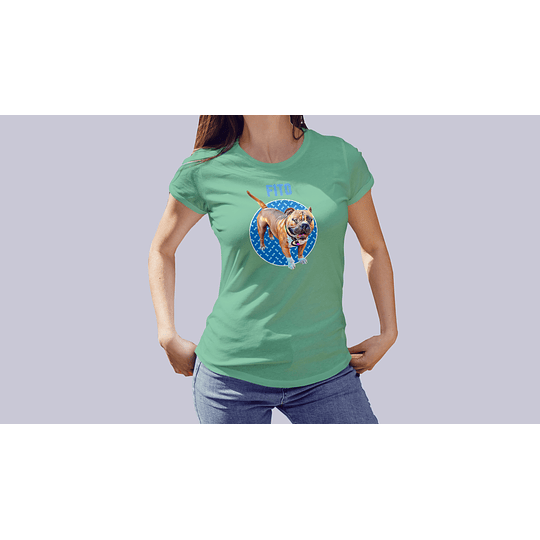 Polera para mujer con ilustración de mascota y recuadro POL4V2M