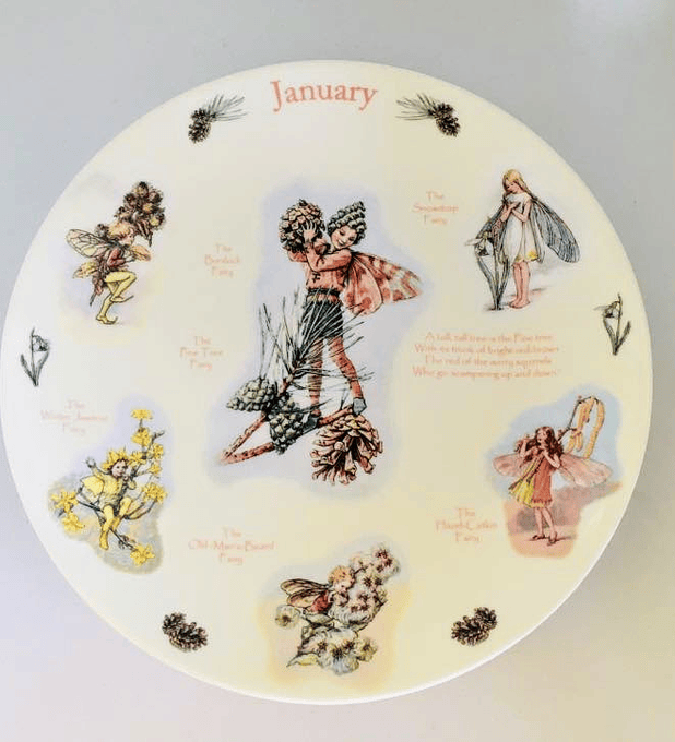 Coalport, Inglaterra, serie 'Un calendario de hadas de las flores', Enero, 2002