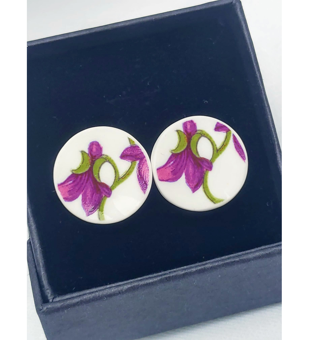 Aros de porcelana & plata, 'Violetas'