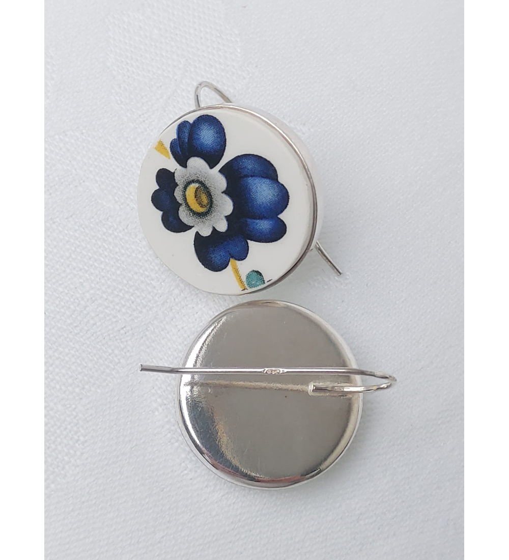 Aros de porcelana & plata, 'Azul'