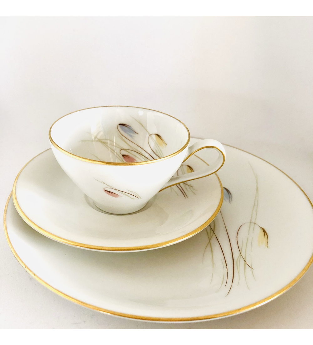 Krister Porzellan Manufaktur, Alemania (Silecia), trío de café, 1925 - 1945 