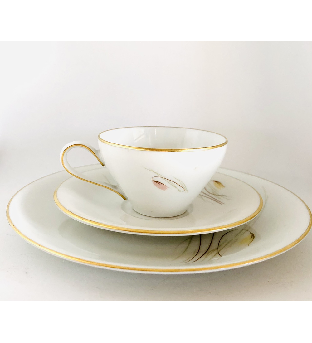 Krister Porzellan Manufaktur, Alemania (Silecia), trío de café, 1925 - 1945 