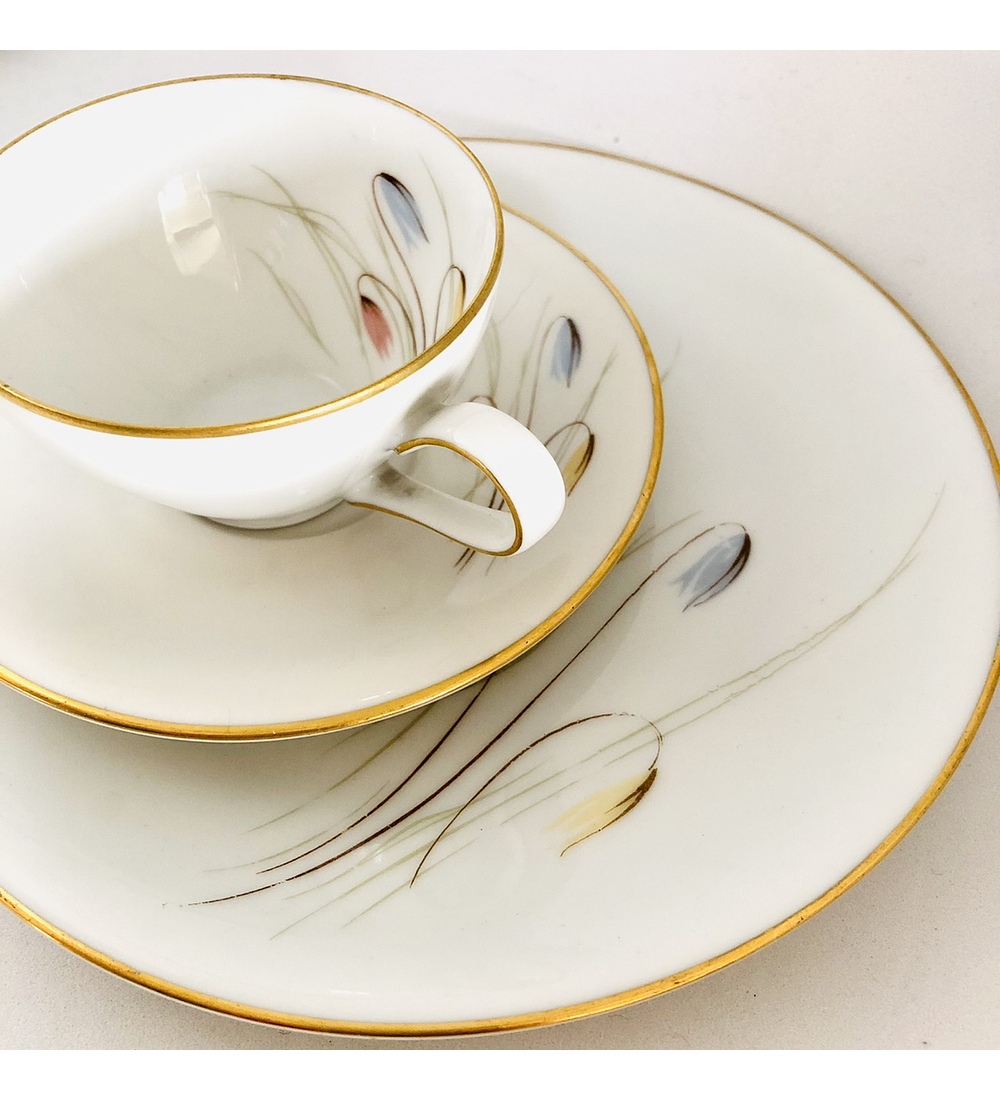 Krister Porzellan Manufaktur, Alemania (Silecia), trío de café, 1925 - 1945 