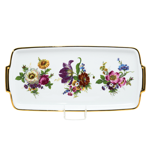 Plato rectangular 'Summer Flowers', 24 quilates, 36 cm, Gloria, Bavaria, Alemania