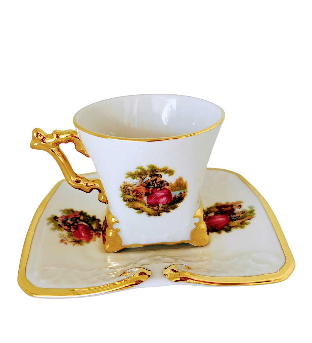 Taza rectangular de café 150 cc, Barococo 'Love Story', 24 quilates, Gloria Bavaria, Alemania