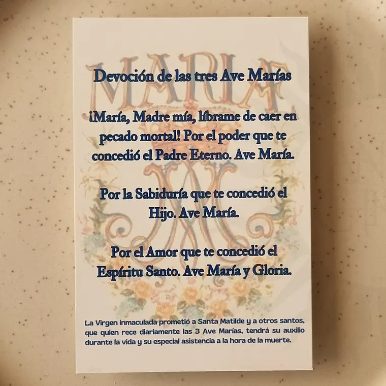Tarjeta Oración - Devoción de las 3 Aves María 1