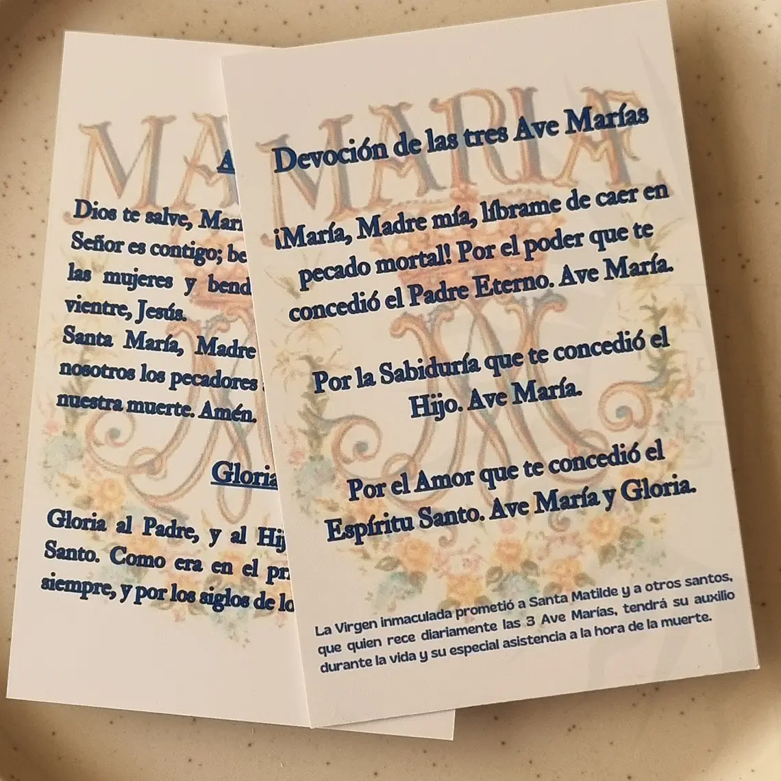 Tarjeta Oración - Devoción de las 3 Aves María 3