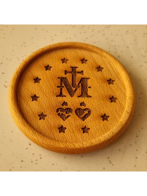 Porta Rosario de Madera - Grabado Mariano con Sagrados Corazones