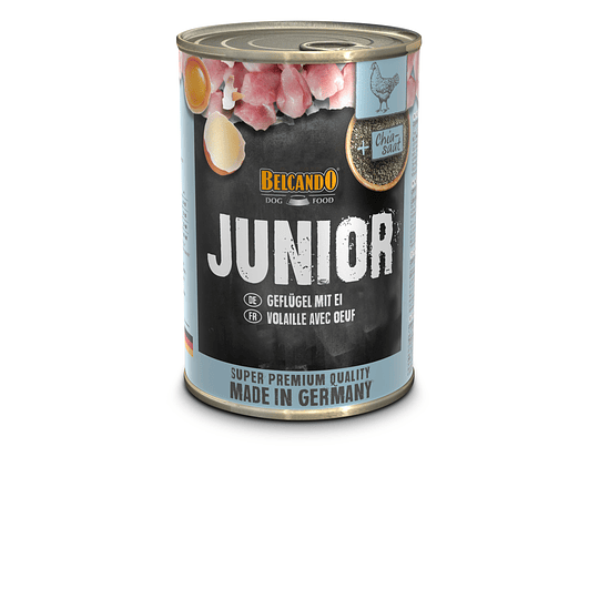 Alimento húmedo en lata para perros Belcando Junior Poultry con huevo