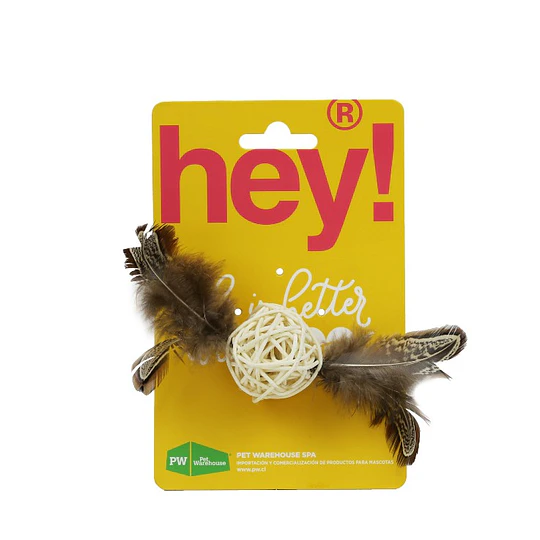Juguete para gatos Bola de ratán natural con plumas y campana Hey!