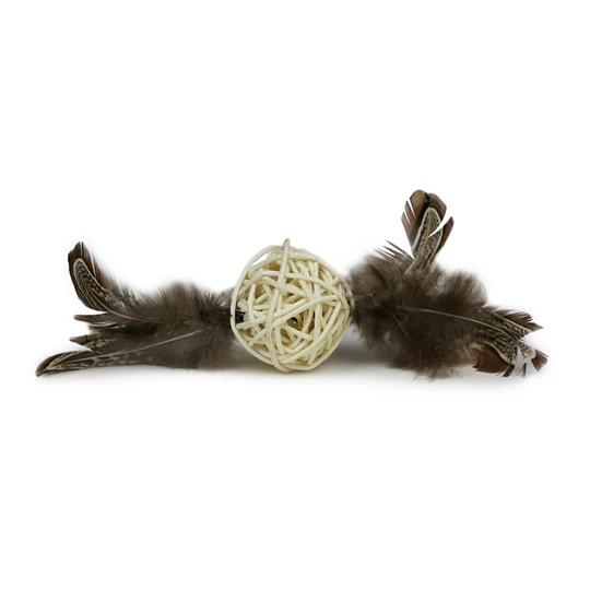 Juguete para gatos Bola de ratán natural con plumas y campana Hey!