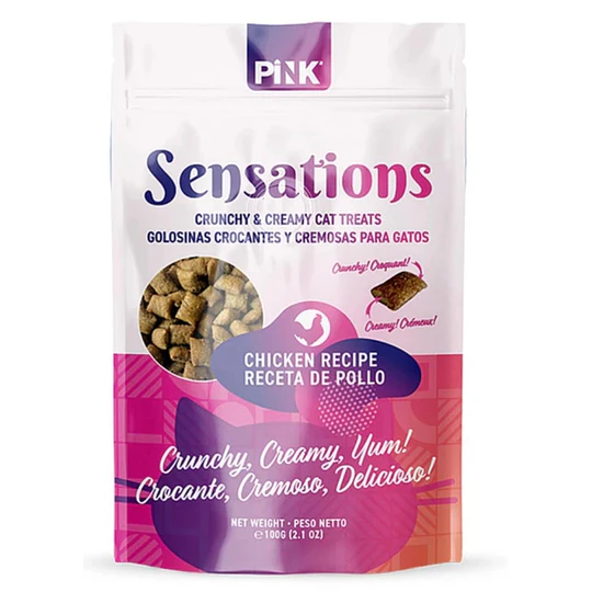Galletas para gatos rellenas de pollo Sensations Pink 100 grs