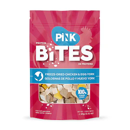 Bites  Pink snack para gatos y perros de pollo y huevo 60 grs