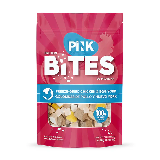 Bites  Pink snack para gatos y perros de pollo y huevo 60 grs