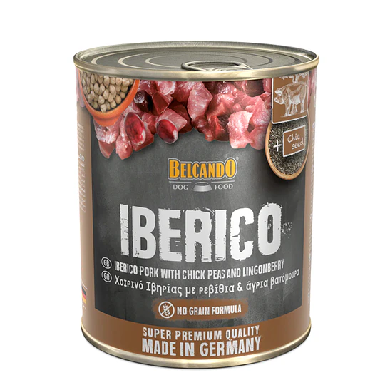 Alimento húmedo para perros en lata Belcando cerdo ibérico, garbanzos y arándanos 