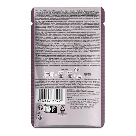 Leonardo Finest Selection Conejo con Arándanos Rojos 85 g