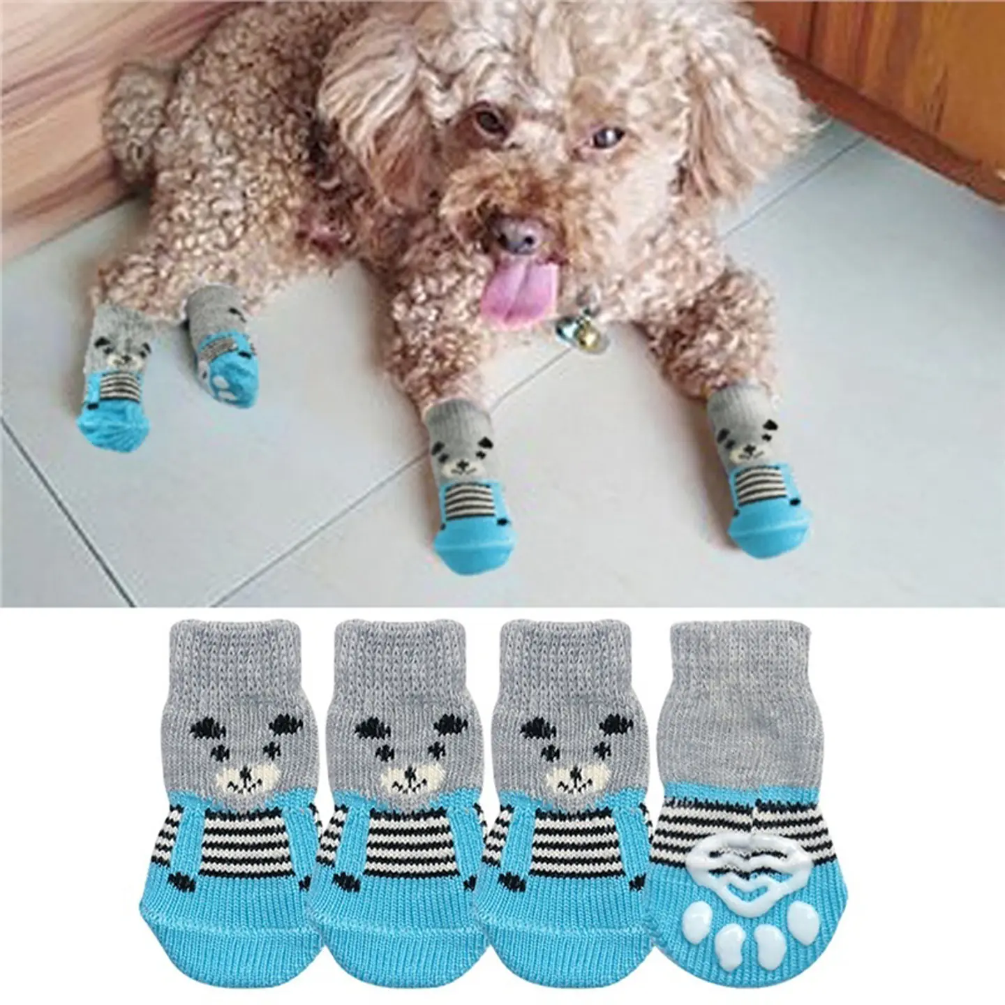 Calcetines para Gatos y Perros | Talla L Color Plomo-Celeste 9
