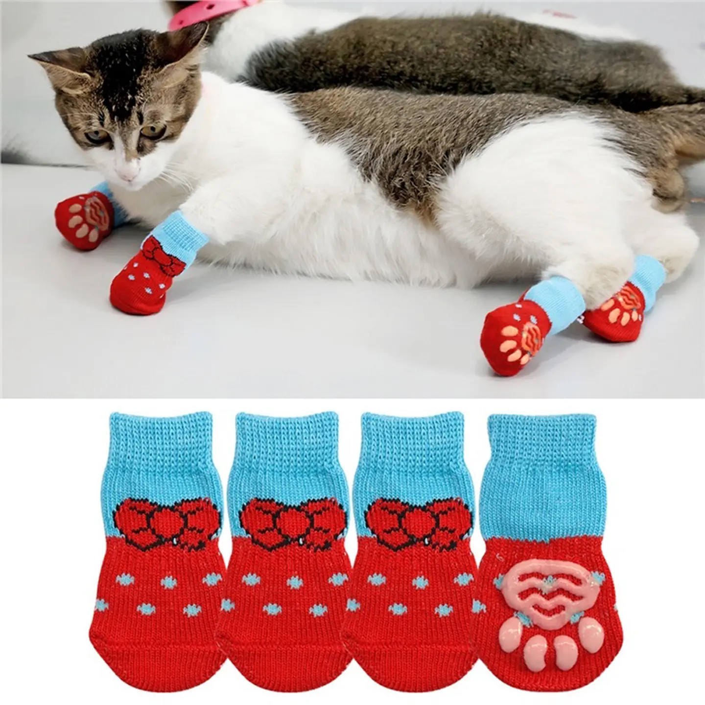 Calcetines para Gatos y Perros | Talla L Color Plomo-Celeste 6