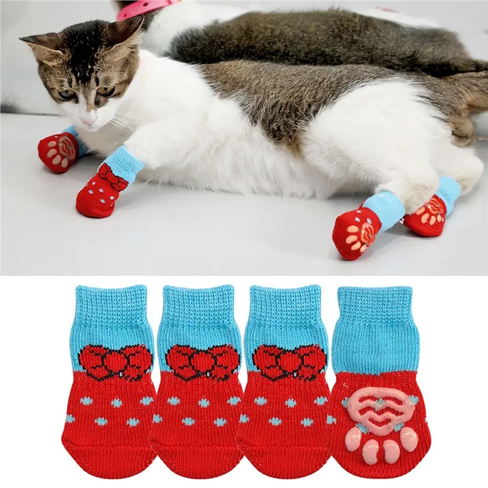 Calcetines para Gatos y Perros | Talla M Color Plomo-Celeste 7