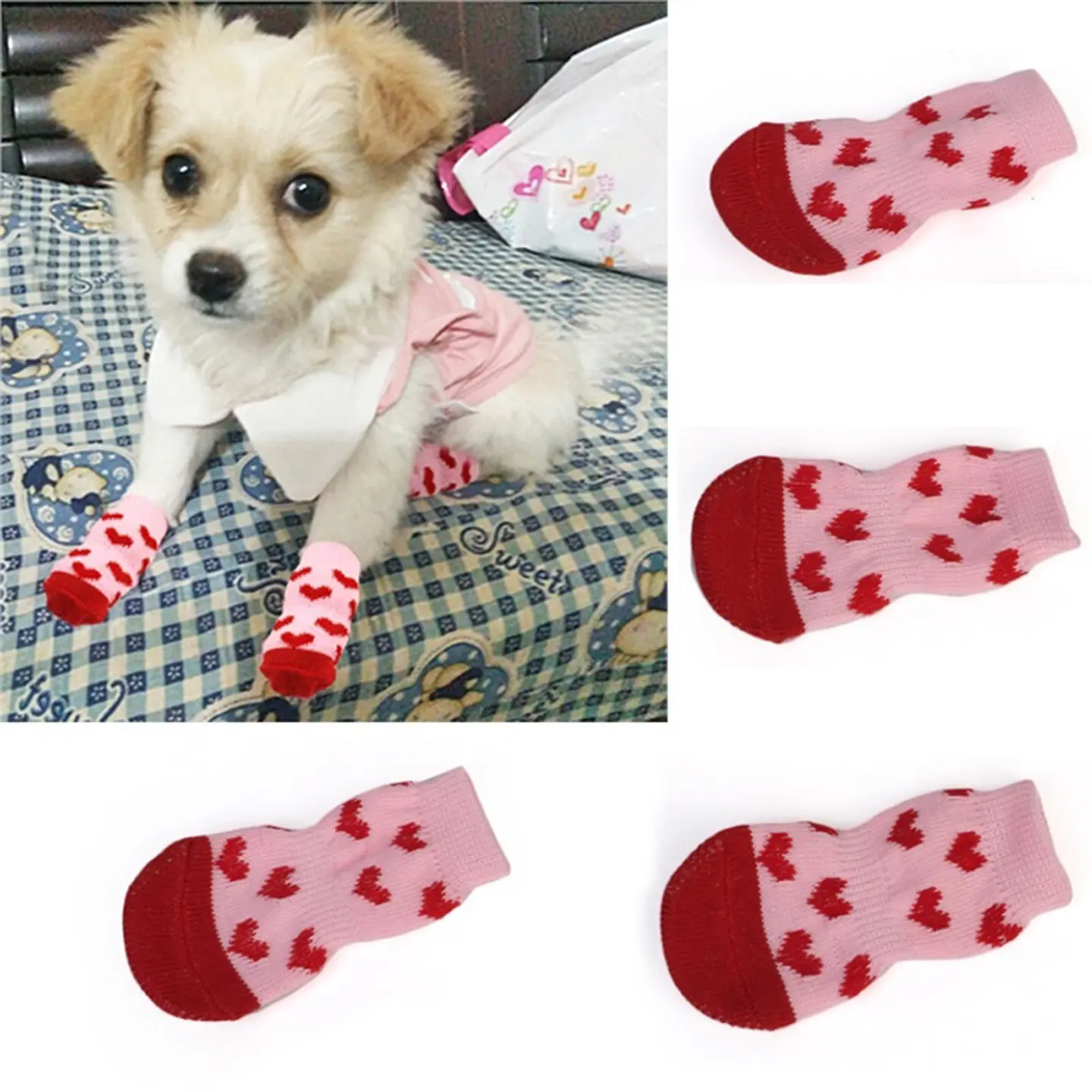 Calcetines para Gatos y Perros | Talla L Color Rosado-Rojo 2