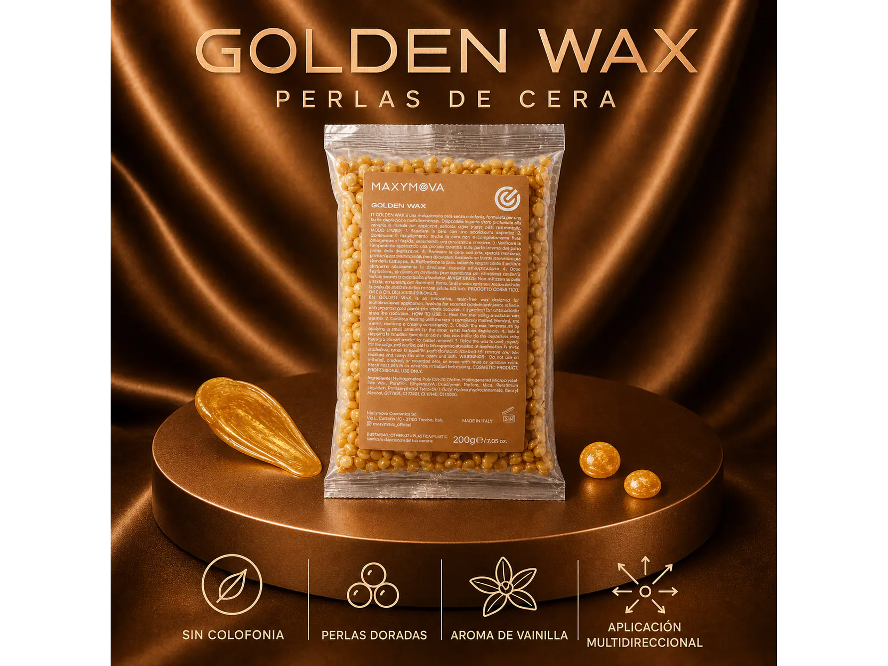 GOLDEN WAX 200 G - PERLAS DE CERA ELÁSTICAS PARA PIELES SENSIBLE. 1