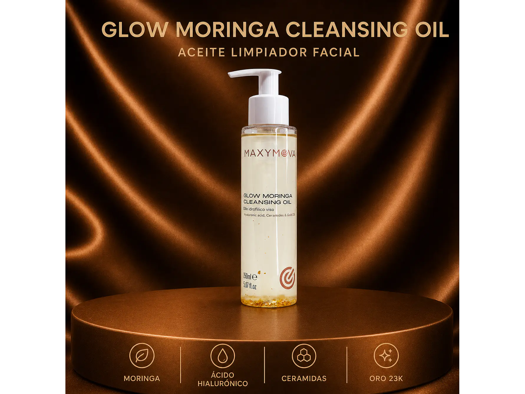 GLOW MORINGA MAXYMOVA – ACEITE LIMPIADOR HIDROFÍLICO DE LUJO-RITUAL SPA Y RUTINA DE CUIDADO. 1
