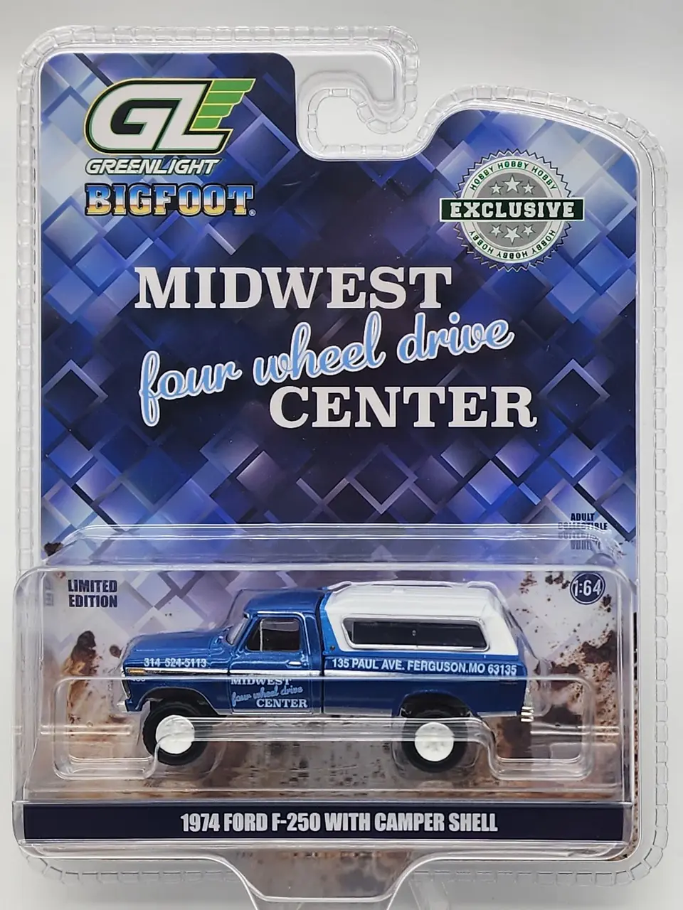 Greenlight 1974 Ford F-250 With Camper Shell Midwest 4WD Center 1