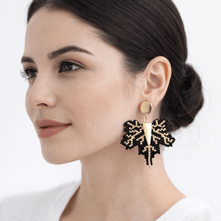 Aretes Hoja Artesanal en Miyuki 1