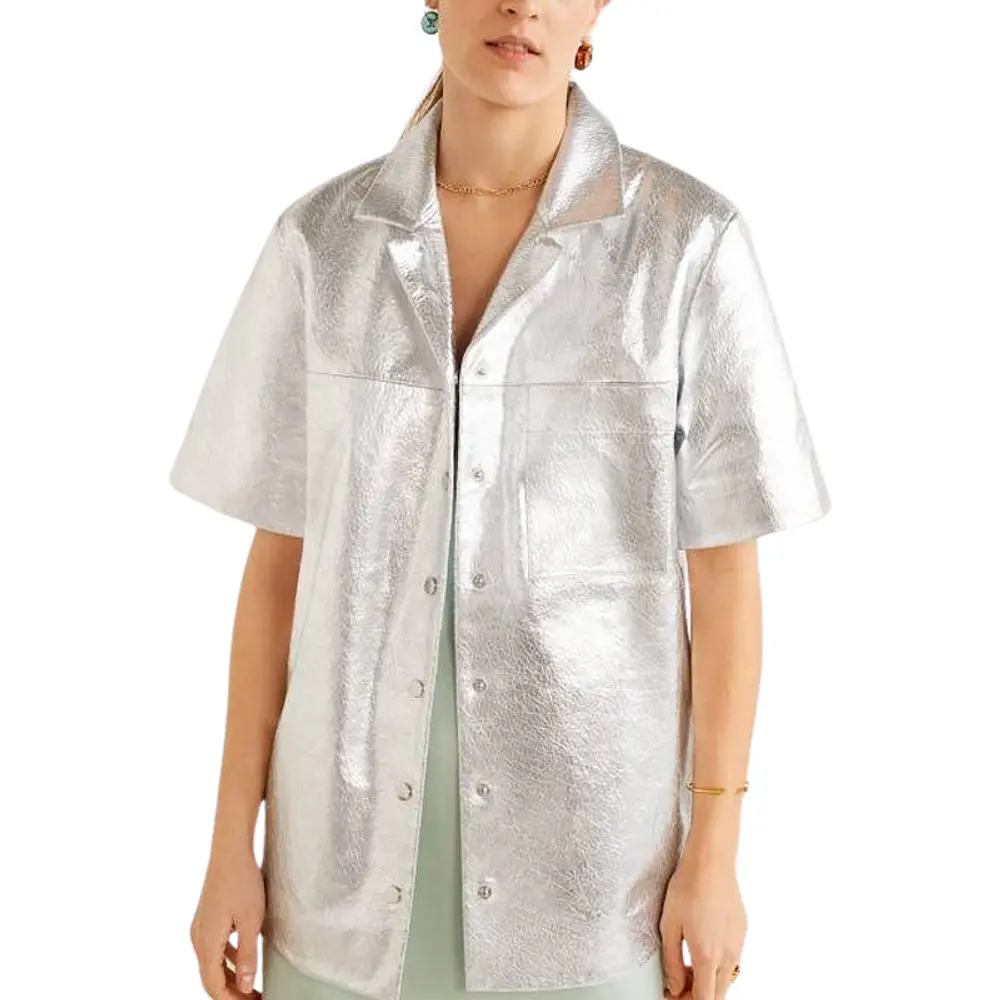 Sobrecamisa Cuero Craquelada Plateada - Mango | Talla XS
