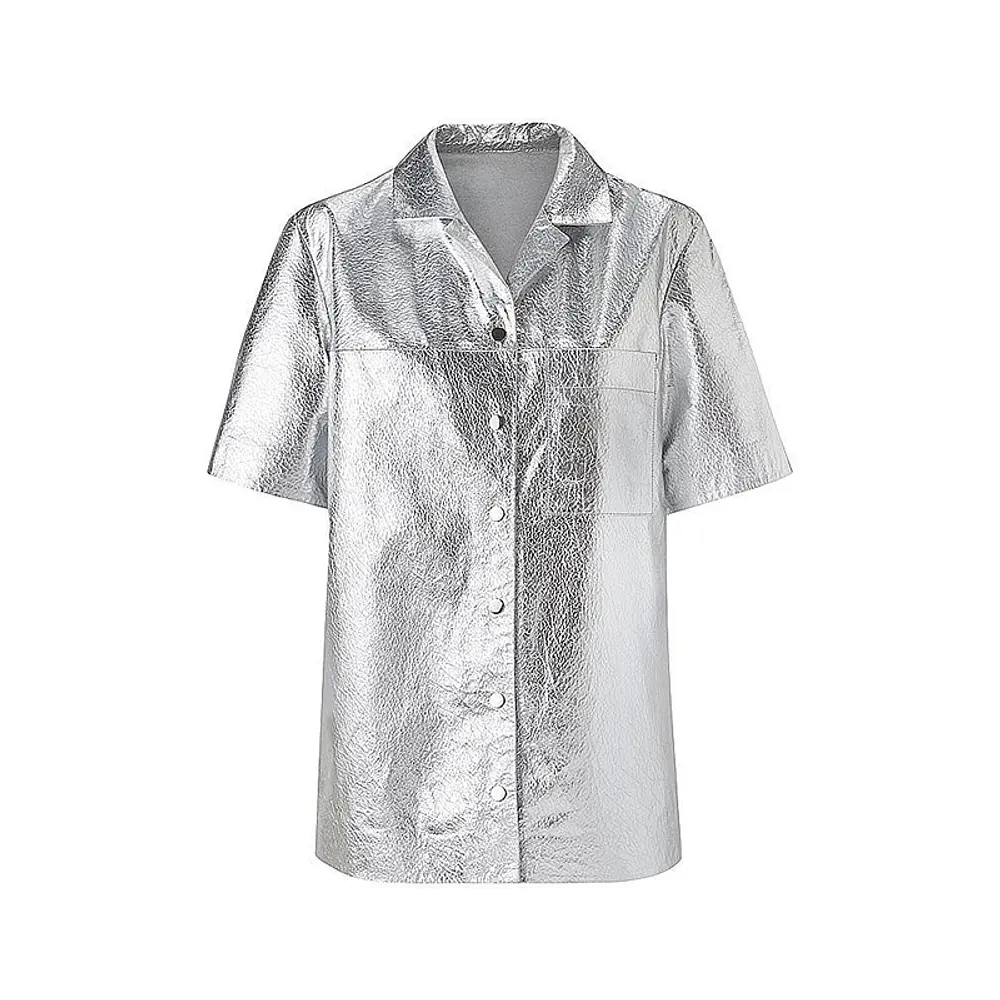 Sobrecamisa Cuero Craquelada Plateada - Mango | Talla XS
