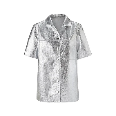 Sobrecamisa Cuero Craquelada Plateada - Mango | Talla XS